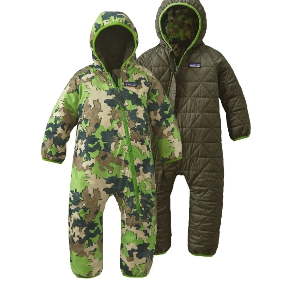 Patagonia Baby Reversible Puff Ball Bunting Green Camo Green 12-18m